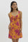 Orange Sleeveless Floral Print Front Tie Mini Dress