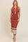 Rust Knit Button Front Contrast Border Midi Dress