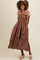 Brown Floral Print Contrast Shoulder Tie Tiered Midi Dress
