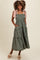 Olive Floral Print Contrast Shoulder Tie Tiered Midi Dress
