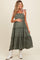 Olive Floral Print Contrast Shoulder Tie Tiered Maternity Midi Dress