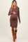 Brown Ribbed Long Sleeve Half Button Up Maternity Fitted Dress