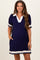 Navy Knit Contrast Trim Collared Maternity Mini Dress