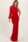 Red Ruched Mesh One Shoulder Asymmetric Maxi Dress