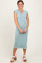 Light Olive Ribbed Knit Button Up Sleeveless Midi Dress