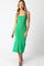 Green Knit Contrast Trim Square Neck Midi Dress