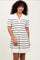 White Striped Knit Collared Pleated Dress