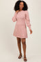 Pink Knit Bubble Sleeve Mini Dress