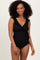 Black Rib Ruffle V Neck Side Tie Knot Swimsuit