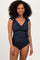 Navy Rib Ruffle V Neck Side Tie Knot Swimsuit