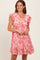 Pink Floral Chiffon Ruffle Short Sleeve Dress
