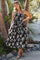 Black Floral Strapless Flare Midi Dress