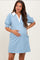 Light Blue Striped Collared Puff Sleeve Maternity Dress
