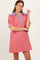 Coral Striped Collared Puff Sleeve Dress