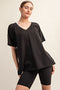 Black Oversized V-Neck Side Slit Tee