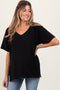 Black Oversized V-Neck Side Slit Maternity Tee