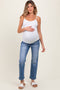 Blue Cropped Straight Leg Maternity Jeans