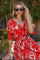 Red Brushstroke Print Cutout Midi Dress