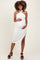 White Halter Tied Criss-Cross Ribbed Maternity Midi Dress