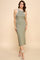 Light Olive/Soft White High Neck Ribbed Sleeveless Midi Dress