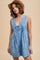 Light Blue Floral Chambray Pleat Front Romper
