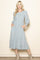 Light Blue Floral Smocked Bubble Sleeve Midi Dress