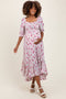Ivory Floral Smocked Handkerchief Hem Maternity Maxi Dress