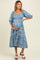 Blue Floral Back Cutout Ribbon Tie Maternity Maxi Dress