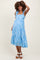 Light Blue Printed Tie Strap Tiered Maternity Midi Dress