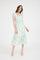 Mint Floral Smocked Shoulder Tie Midi Dress