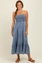 Blue Chambray Smocked Midi Dress