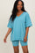 Light Blue Oversized V-Neck Biker Short Set