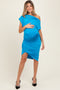 Blue One Shoulder Ruched Maternity Dress