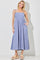 Blue Polka Dot Shoulder Tie Midi Dress