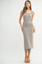 Aqua Chevron Knit Cutout Midi Dress
