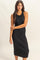 Black Round Neck Bodycon Ribbed Knit Midi Dress