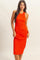 Orange Round Neck Bodycon Ribbed Knit Midi Dress