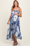 Navy Blue Floral Tiered Spaghetti Strap Maternity Maxi Dress