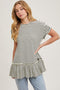 Ivory Striped Ruffle Hem Short Sleeve Top