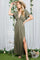Olive V-Neck Flutter Sleeve Side Slit Maxi Dress