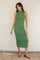 Green Mock Neck Side Slit Midi Dress