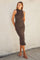 Brown Mock Neck Side Slit Midi Dress