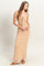 Camel Striped Knit Strapless Side Slit Maxi Dress