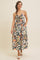 Navy Multi Floral Front Tie Sleeveless Midi Dress