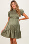 Light Olive Satin Smocked Mock Neck Maternity Dress