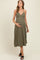 Olive/White Linen Striped Maternity Midi Dress