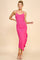 Fuchsia Ruched Ruffle Detail Sleeveless Midi Dress