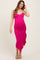Fuchsia Ruched Ruffle Detail Sleeveless Maternity Midi Dress