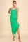 Green Ruched Ruffle Detail Sleeveless Midi Dress