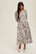 Brown Floral Smocked Puff Sleeve Midi Dress